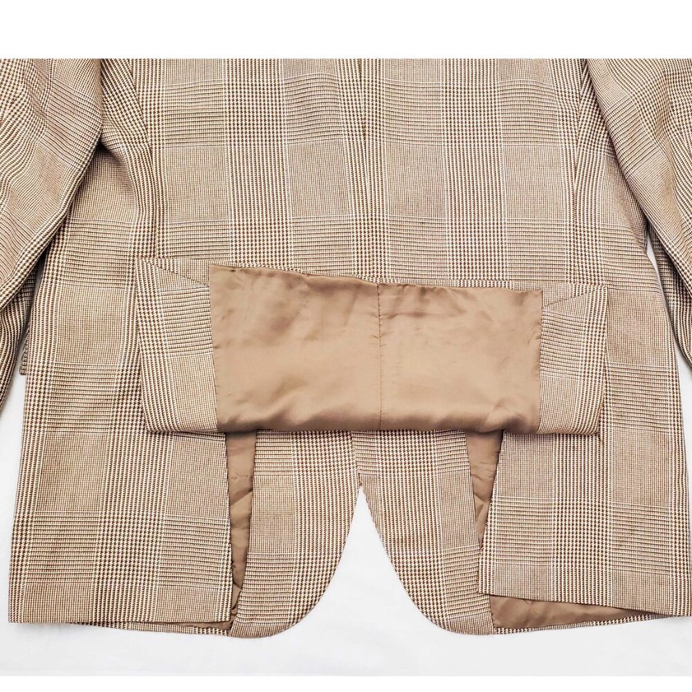 Polo Ralph Lauren Mens Glen Plaid Cashmere Silk Tan Brown Blazer Italy 44 R - Picture 7 of 9